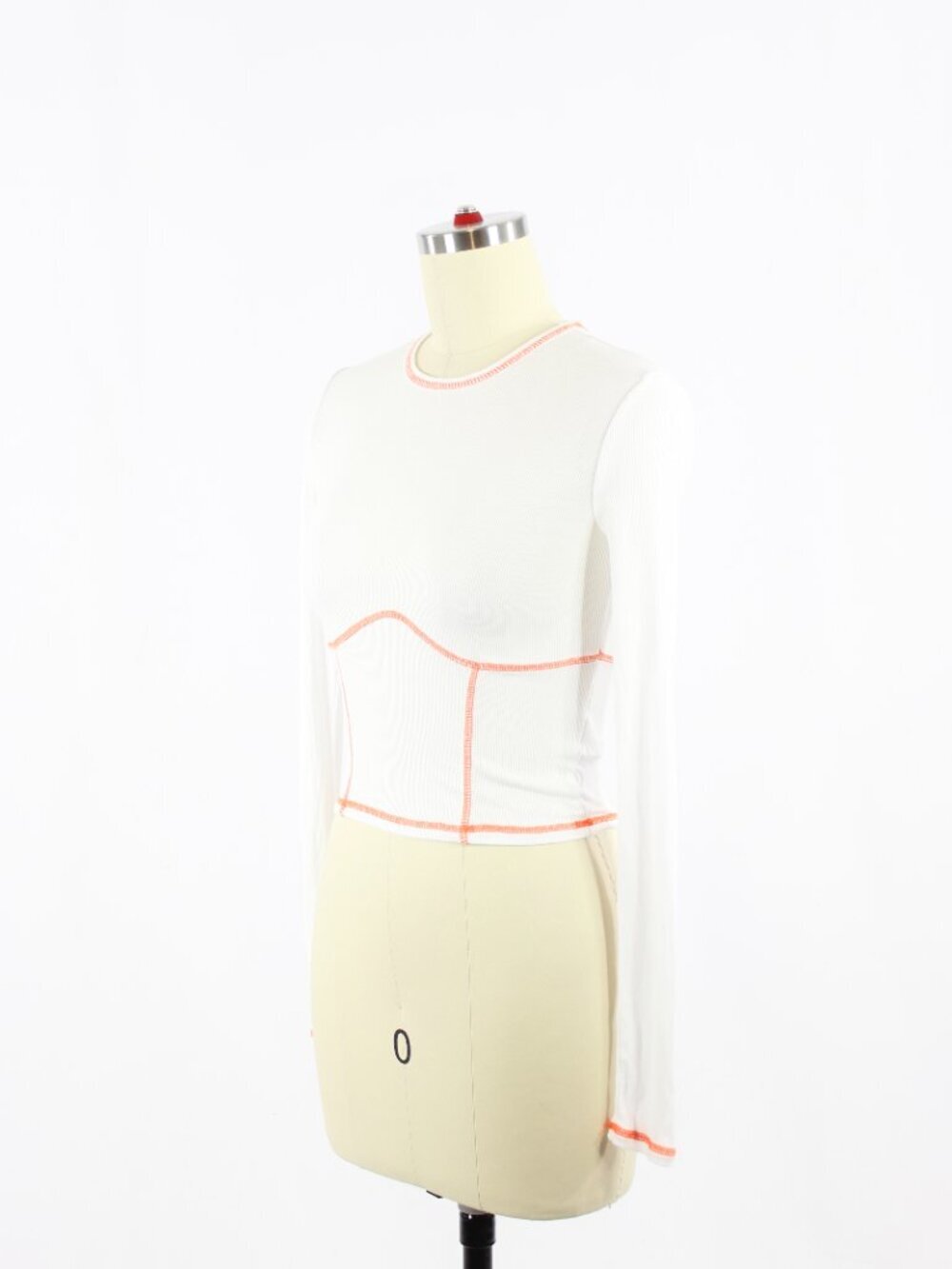 Aritzia SUNDAY BEST Dove White Modal Ribbed Jersey Orange Seam T-Shirt, Size XS - Picture 4 of 14